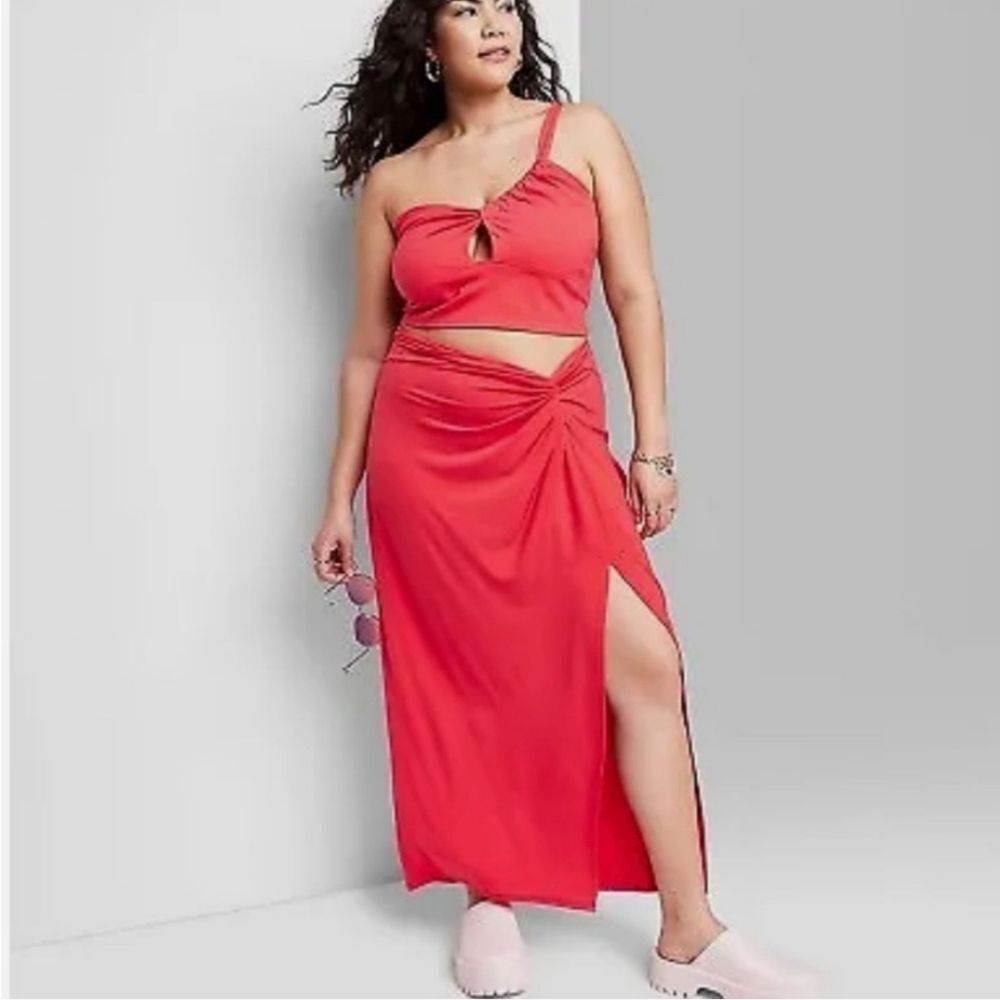 Wild Fable Women's High-Rise Twisted Midi Skirt - Red Size XXL NWT